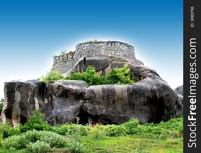 A historical building built in rocks at sengi by a king for his protection from his foes built in 1547 A.D. near some hills in tamil nadu,india. A historical building built in rocks at sengi by a king for his protection from his foes built in 1547 A.D. near some hills in tamil nadu,india