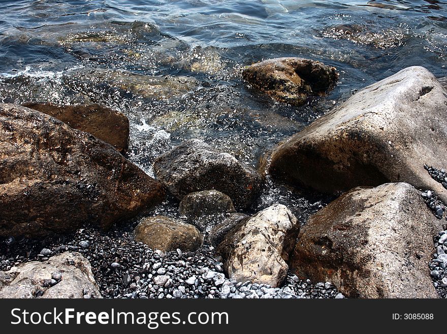 Sea stones is photographed on a beach