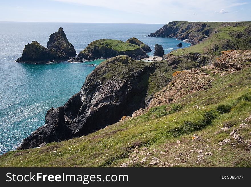 A view of kynance cove from the cliffs. A view of kynance cove from the cliffs