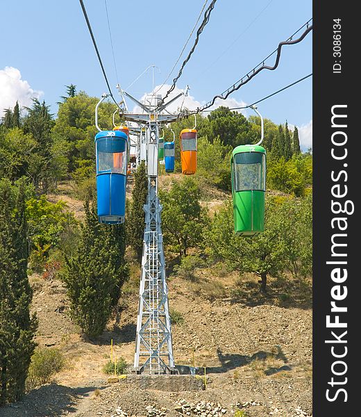 Multicolored cabins of cable railway