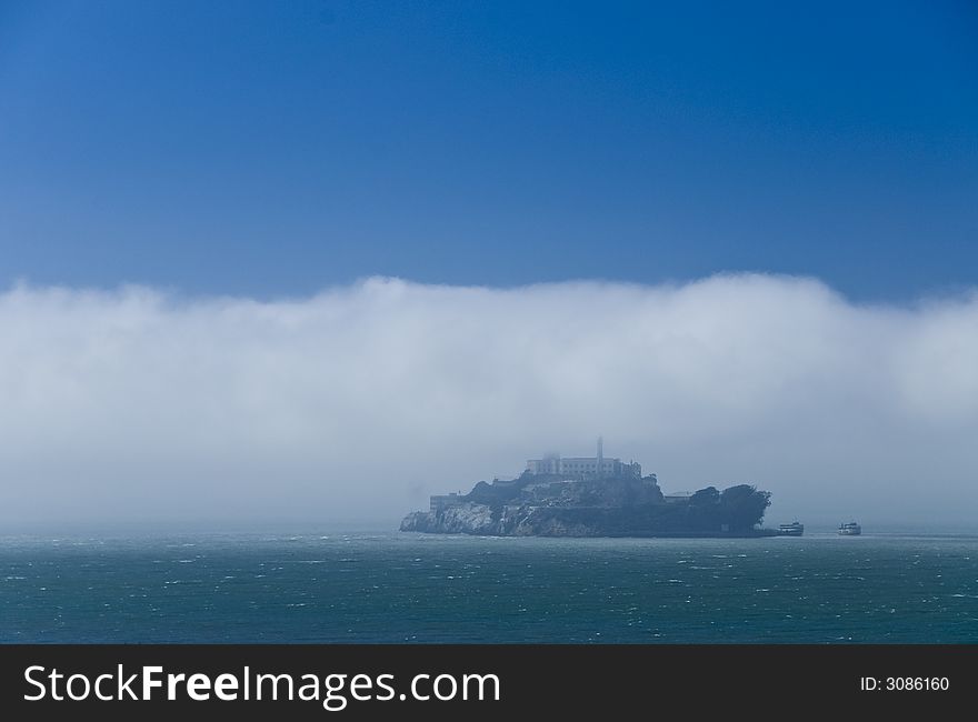 Alcatraz Island and Marina with fog in San Francisco Bay, CA. Alcatraz Island and Marina with fog in San Francisco Bay, CA