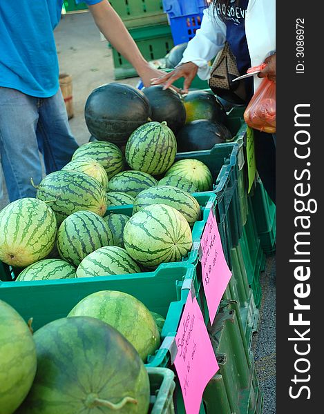 Watermelon bins at the Farmers Market