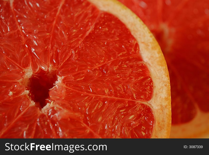 Close-up red grapefruit macro