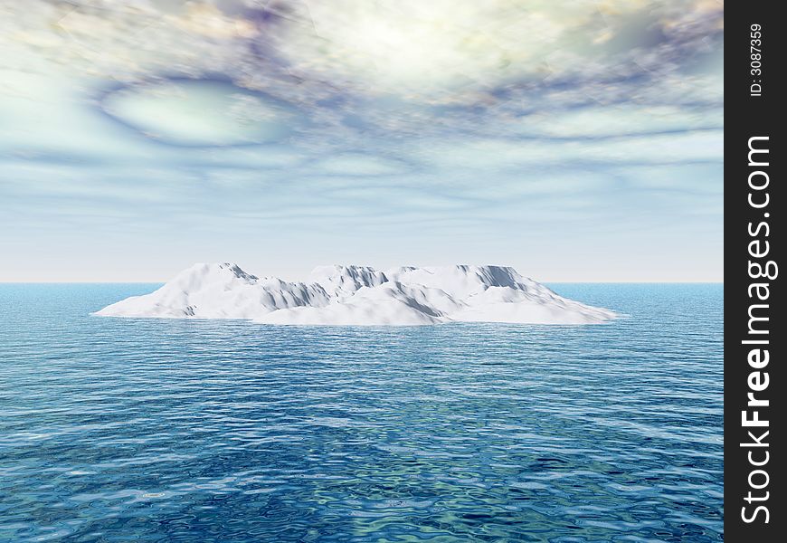 The big iceberg on  the open ocean - 3d landscape scene.