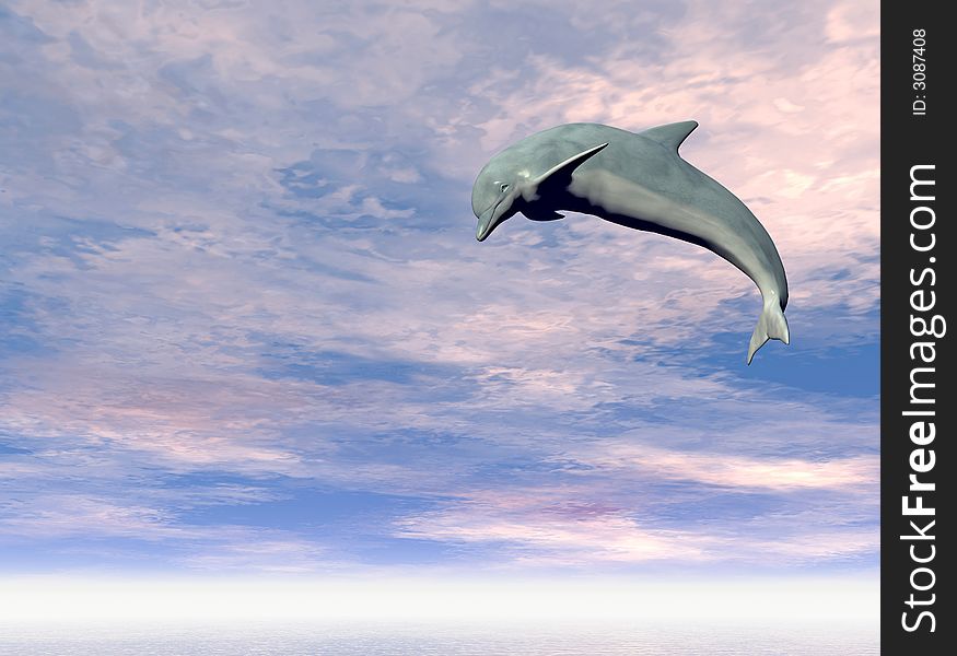 Jumping dolphin on a background of the blue sky - 3d scene.