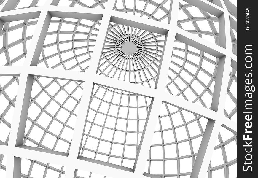 Computer generated sphere wireframe rendered over white
