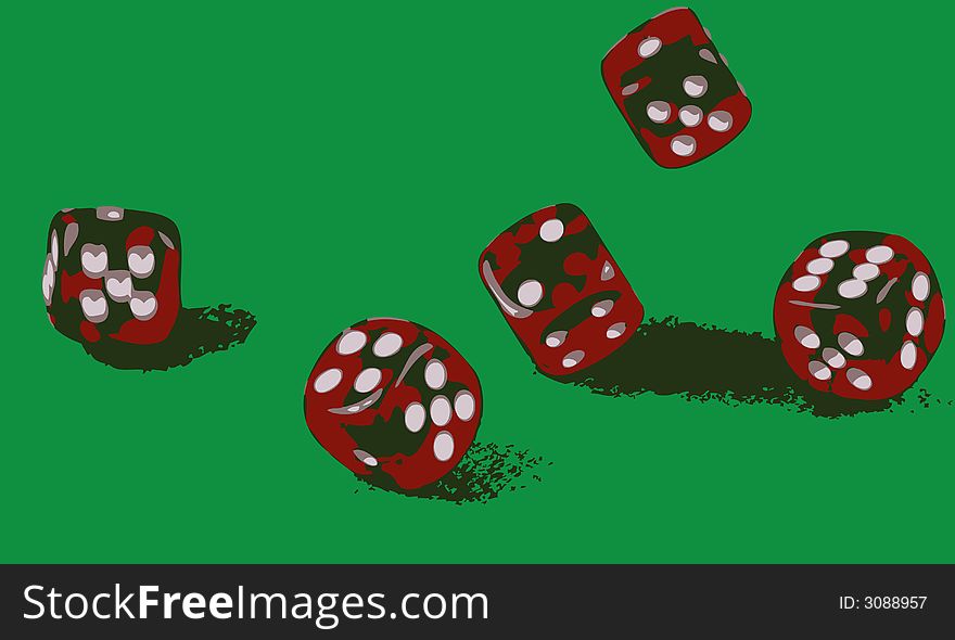 Action shot of 5 dice thrown onto a table - (Vector Illustration). Action shot of 5 dice thrown onto a table - (Vector Illustration)