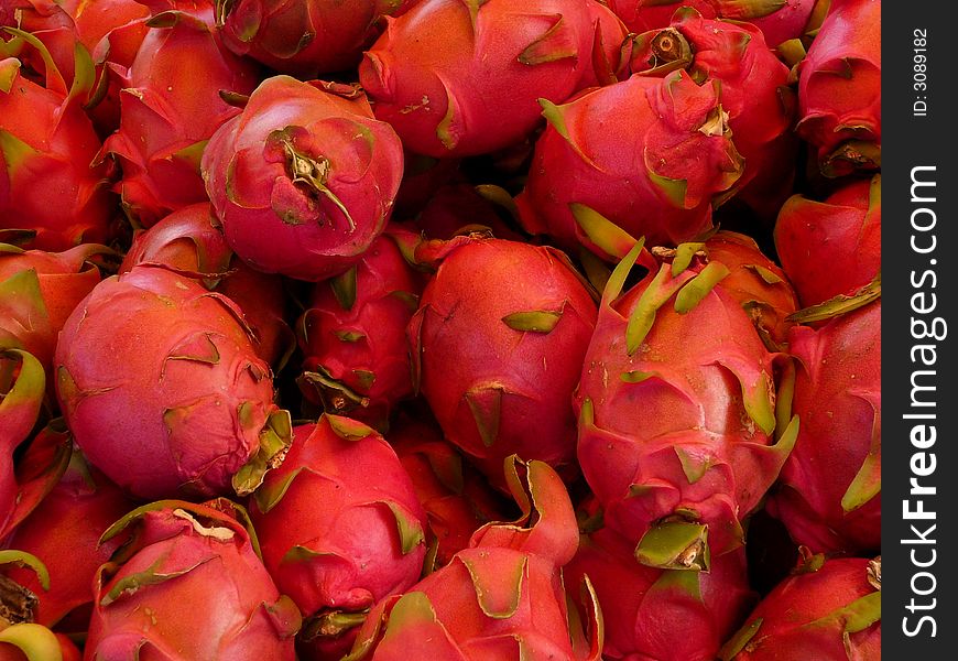 Pile of exotic dragon fruit at Asian market