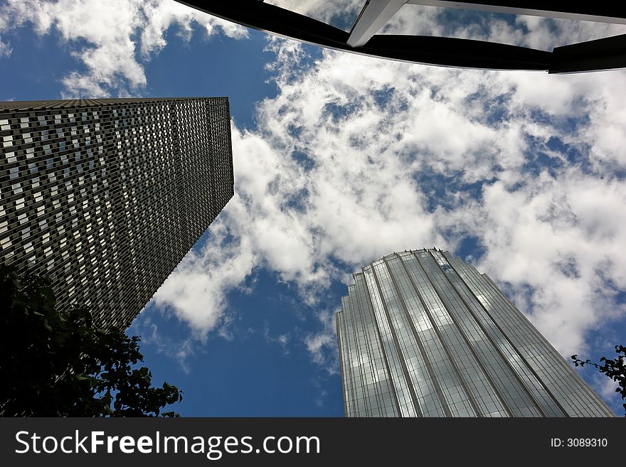 Dramatic view of skyscrapers in boston's copley square. Dramatic view of skyscrapers in boston's copley square