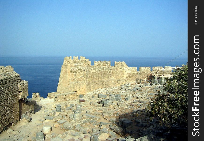 The acropolis of Lindos in the island of Rhodes. The acropolis of Lindos in the island of Rhodes