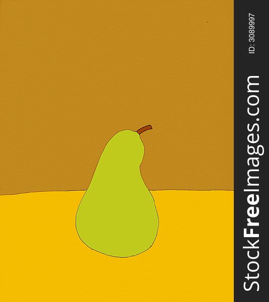 Green pear standing on the table with a brown background