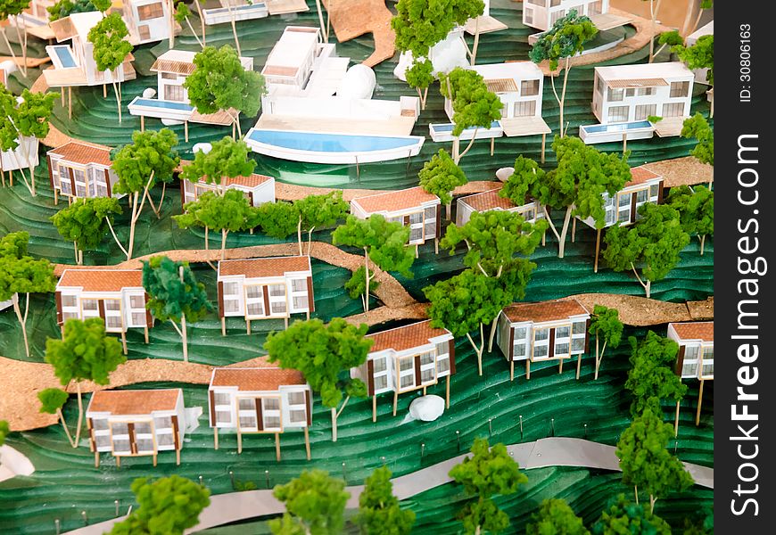 Small green village in 3d model