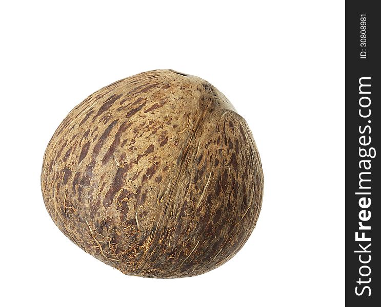 Old coconut shell isolated on white background