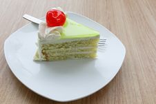 Vanilla Cake Slice And Fresh Cherry Royalty Free Stock Image