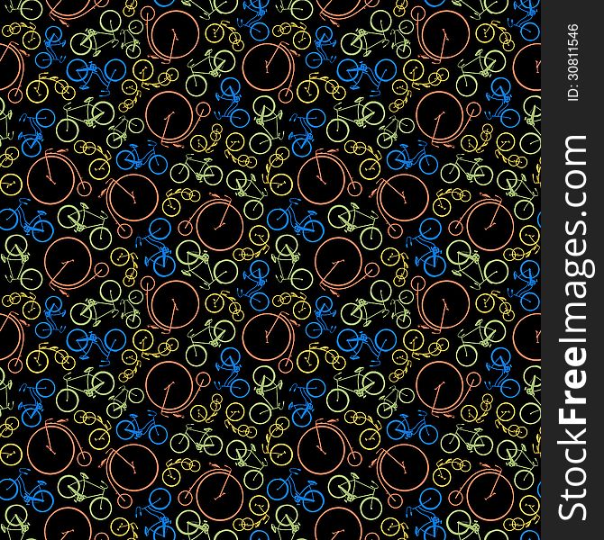Abstract seamless pattern made of four types of retro bicycles. Abstract seamless pattern made of four types of retro bicycles