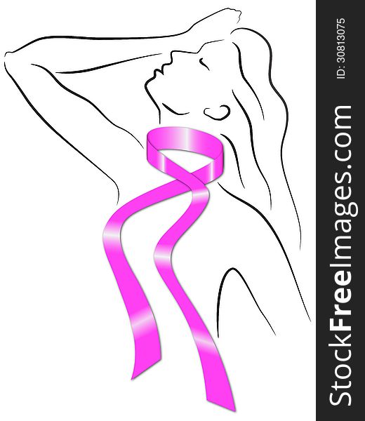 Breast cancer pink ribbon women silhouette