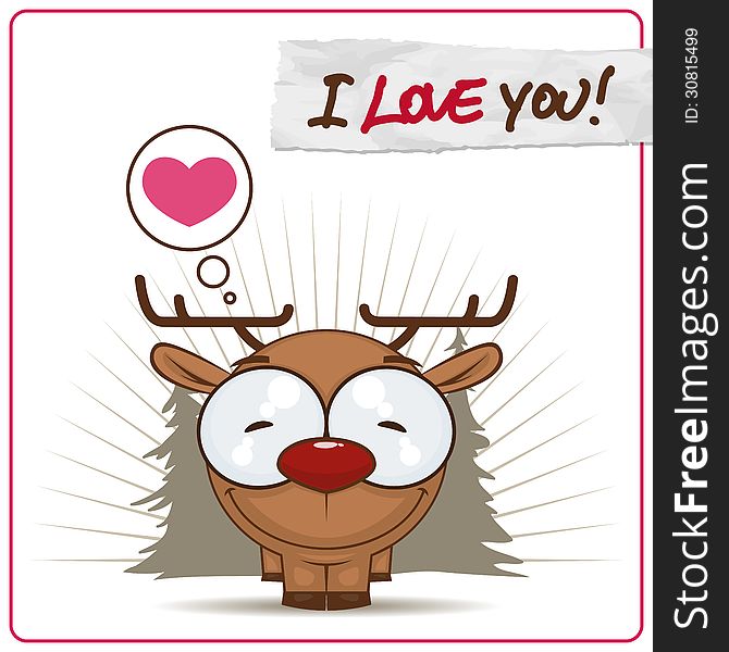 Greeting card with cute cartoon deer. Greeting card with cute cartoon deer.