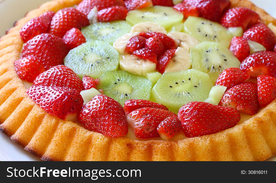 Close up with delicious cake with fruits. Close up with delicious cake with fruits