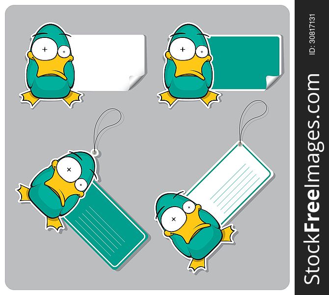 Vector set of tags and stickers with cartoon duck. Vector set of tags and stickers with cartoon duck.