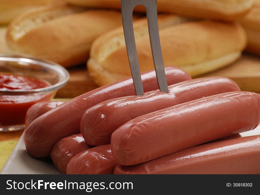 Fresh sausages for hot dog. Fresh sausages for hot dog.