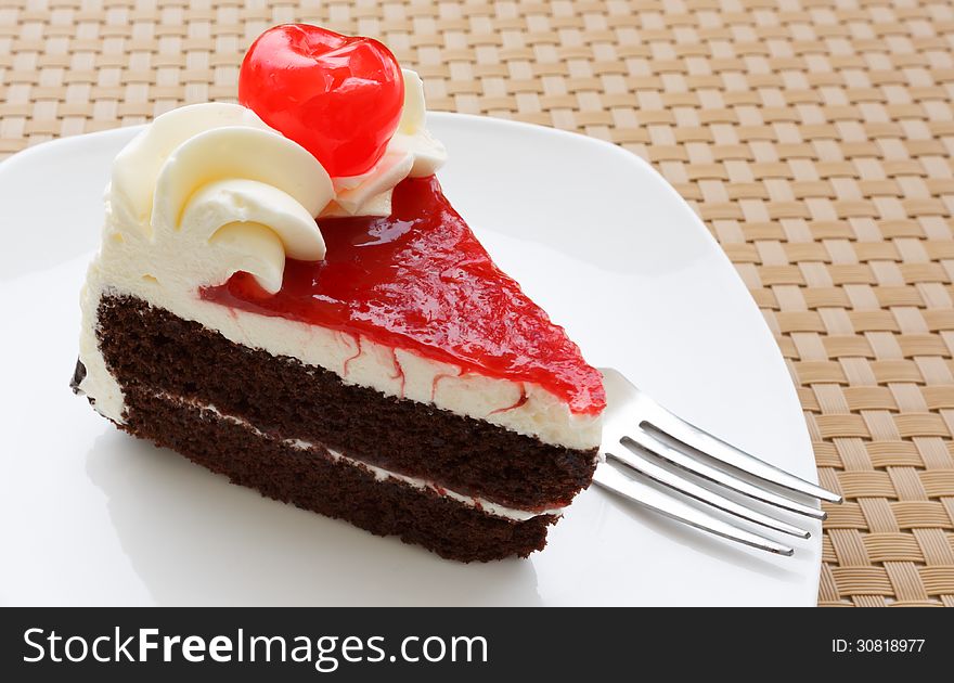 Chocolate cake with fresh cherry. Chocolate cake with fresh cherry