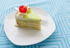 Vanilla Cake Slice And Fresh Cherry Royalty Free Stock Photo