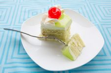 Vanilla Cake Slice And Fresh Cherry Royalty Free Stock Photo Vanilla Cake Slice And Fresh Cherry Royalty Free Stock Photo