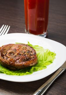 Glass Of Tomato Juice With Grilled Steak On White Plate Royalty Free Stock Images Glass Of Tomato Juice With Grilled Steak On White Plate Royalty Free Stock Images