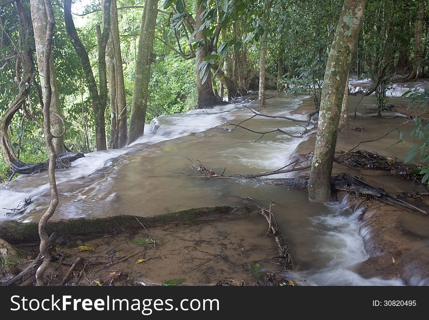 Upper part of Tat Kuang Si waterfall in Laos