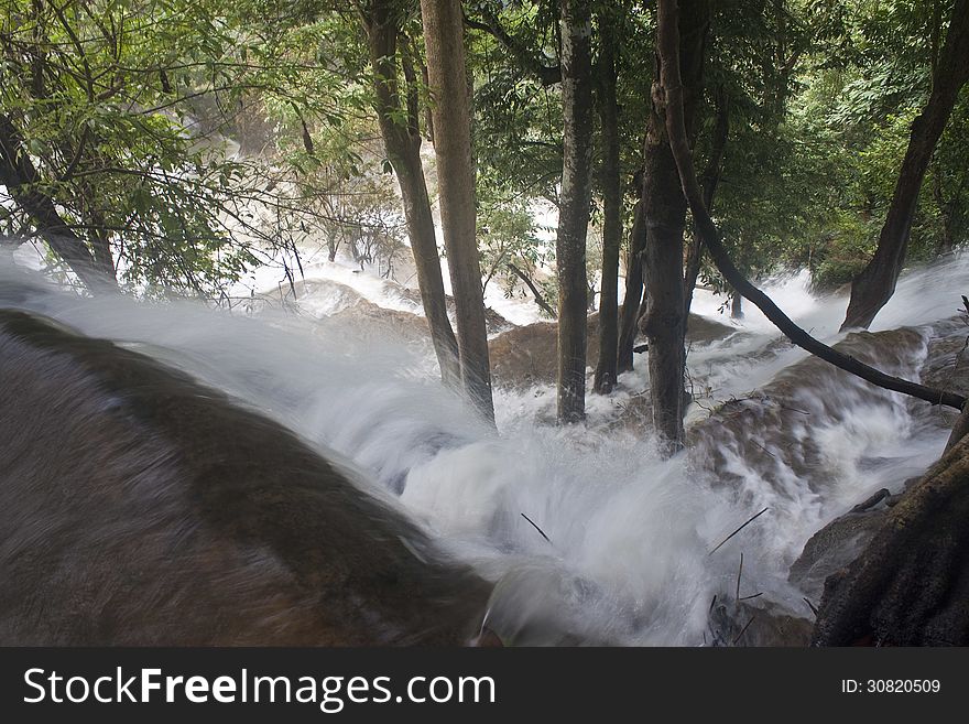 Upper Part Of Tat Kuang Si Waterfall