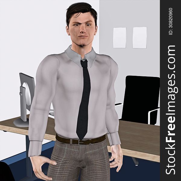 3d rendering of business executive in office. 3d rendering of business executive in office