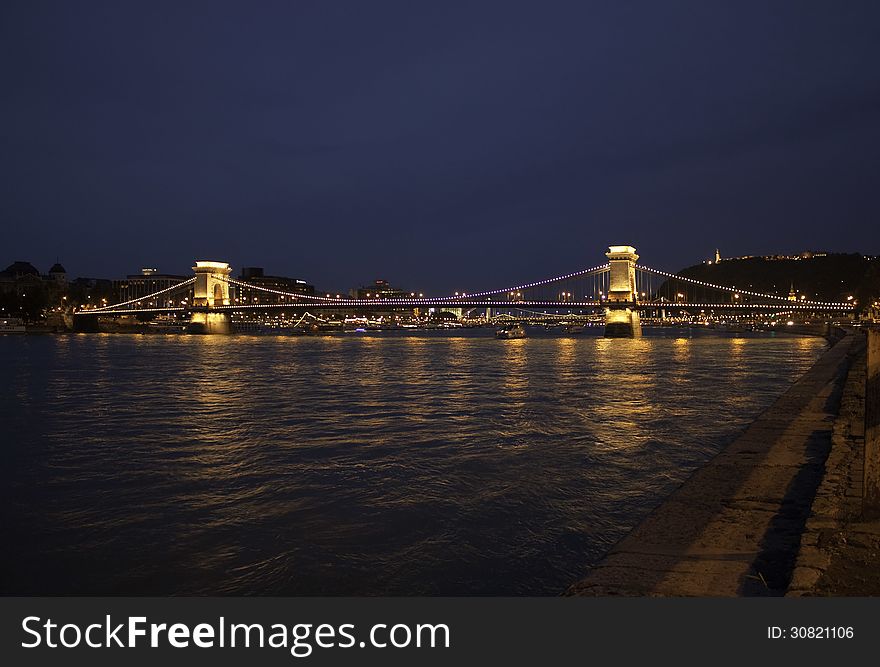 Illuminated Szechenyi Chain Bridge