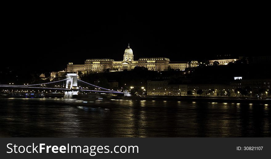 Illuminated Chain Bridge and Royal Palace, Budapest, Hungary