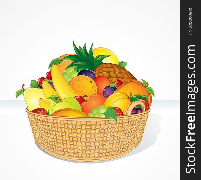 Delicious Fruit Basket. Cartoon Illustration