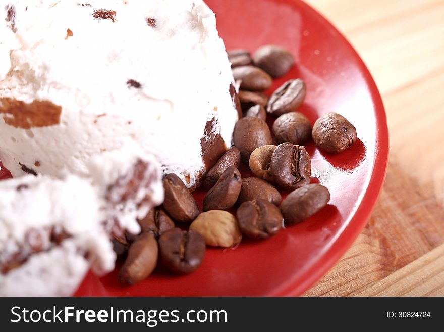 Fresh cold ice cream with coffee