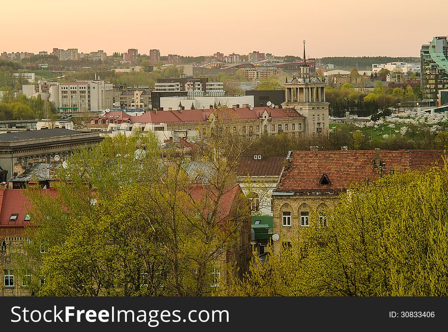 Center of Vilnius, Lithuania. The view from Tauras Hill