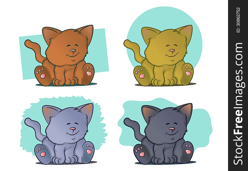 Color variations of kittens sitting and smiling. Color variations of kittens sitting and smiling