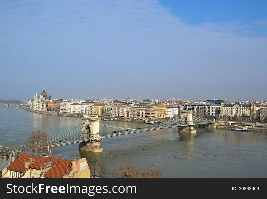 Old chain bridge in Budapest, Hungary. Old chain bridge in Budapest, Hungary