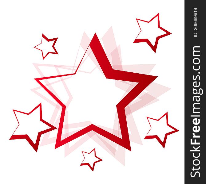 Abstract red stars on a transparent background. Vector illustration