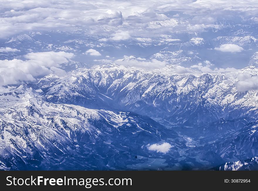 Areal view of Alps Mountain Range