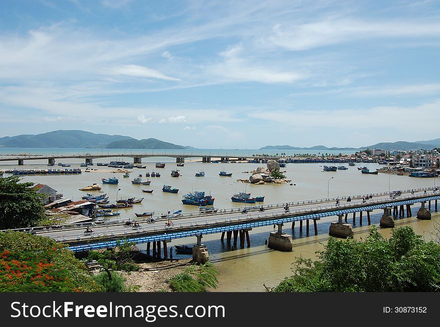 View of two bridges in Nha Trang, Vietnam. View of two bridges in Nha Trang, Vietnam