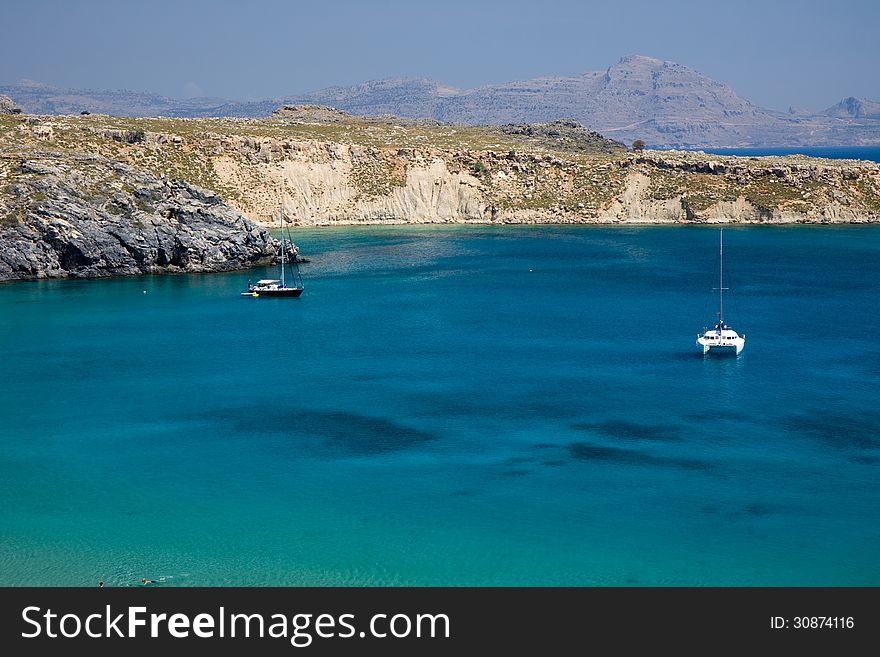 Rodos landscape of the bay of lindos in greece. Rodos landscape of the bay of lindos in greece