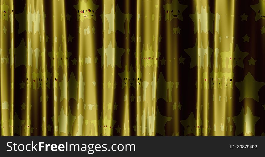 Yellow Curtain With Cartoon Stars