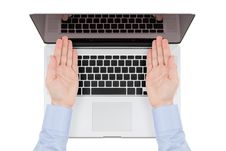 Top View Of Modern Retina Laptop With A Man S Hands Directed Tow Stock Photo Top View Of Modern Retina Laptop With A Man S Hands Directed Tow Stock Photo