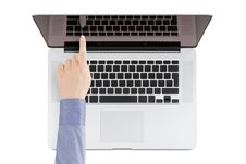 Top View Of Modern Retina Laptop With A Woman S Hand Pointing At Royalty Free Stock Images Top View Of Modern Retina Laptop With A Woman S Hand Pointing At Royalty Free Stock Images