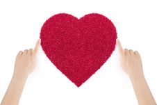 Woman S Hands Making The Heart Of Red Sand By Index Fingers. Stock Image