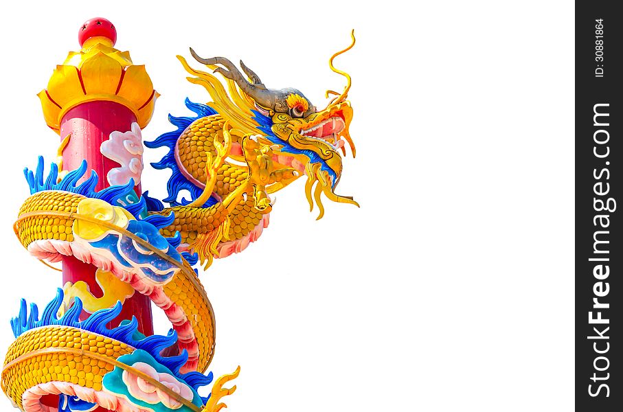 Colorful dragon chinese isolated statue on white background. Colorful dragon chinese isolated statue on white background