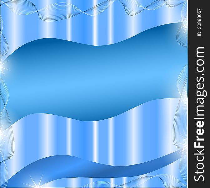 Vector background with blue waves and twinkly lights