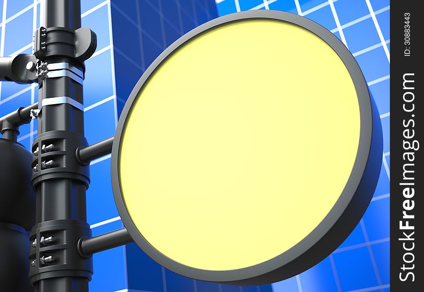 Blank Yellow Round Raodsign on Blue Background for Your Advertisement. Blank Yellow Round Raodsign on Blue Background for Your Advertisement.