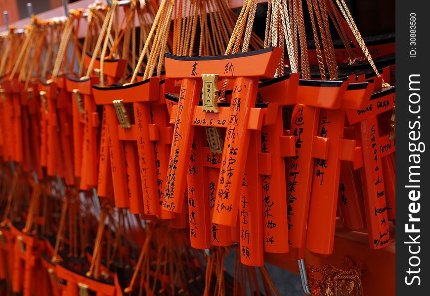 Small Tori Gates In Japanese Shrine